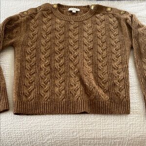 J. Crew Brown Cable-Knit Button-Shoulder Sweater Small